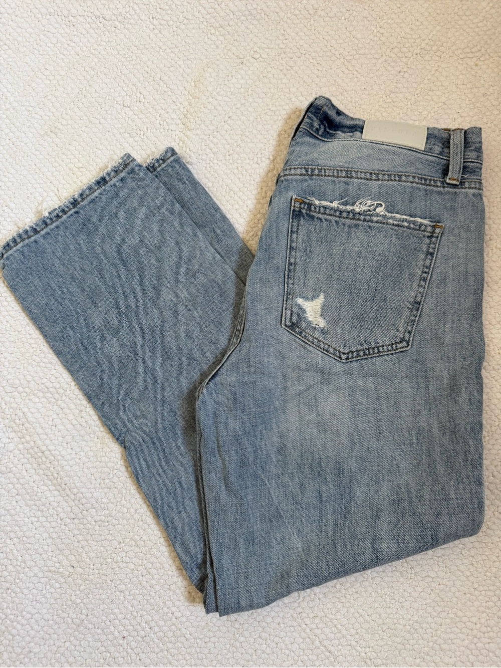 PISTOLA Light Wash Distressed Straight-Leg Cropped Jeans